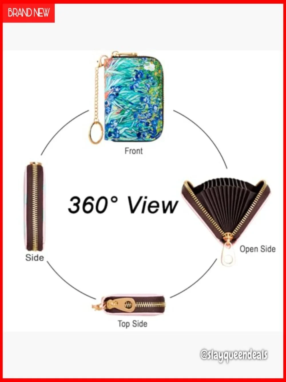 Slim RFID Blocking Leather Wallet with Keychain, 10 Card Slots